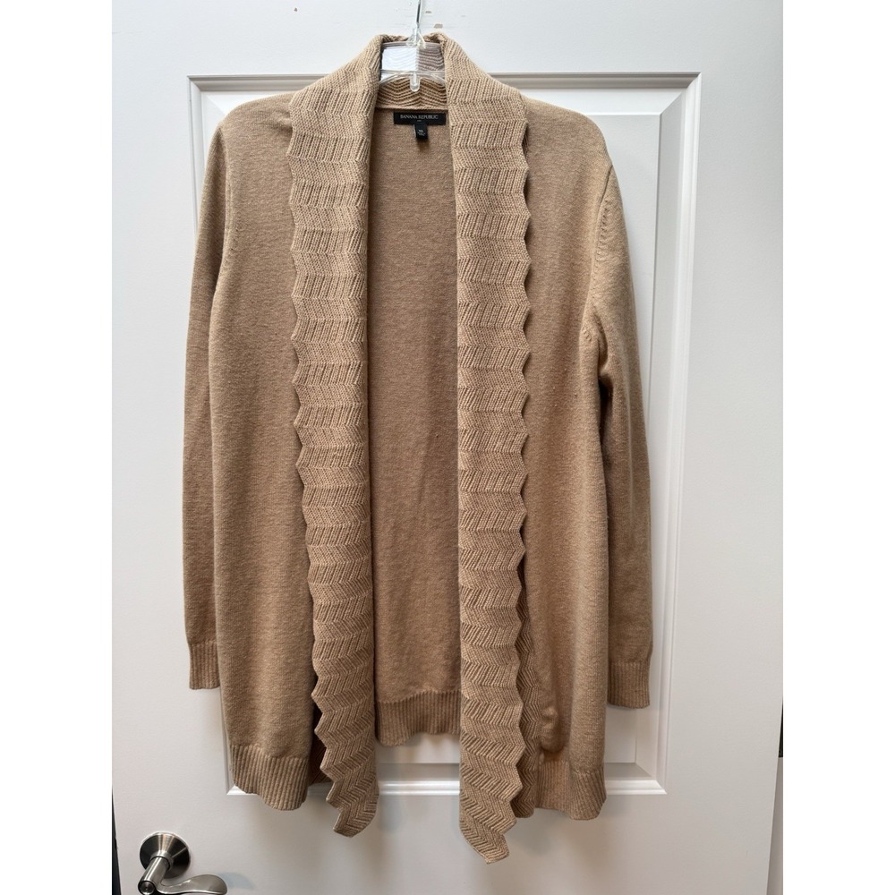 Banana Republic Cardigan‎ Camel/Tan Open Front  Sweater Size XL Zig Zag Knit
